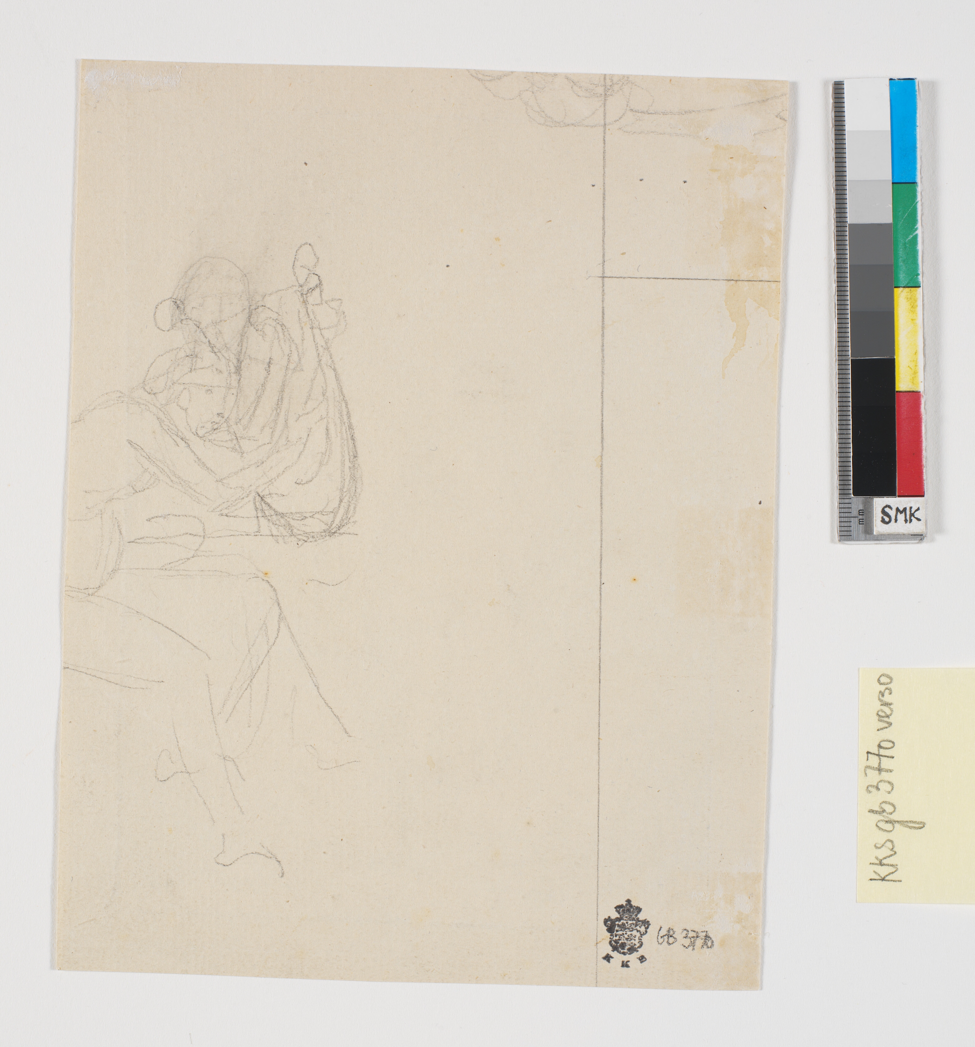 Udkast til samme figur som på recto i profil